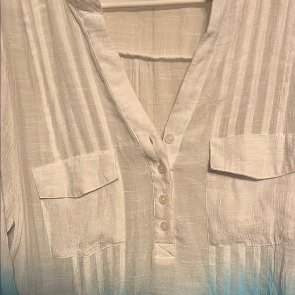 Zac & Rachel Blue and White Pleated Tunic with Mandarin Collar - Picture 4 of 4